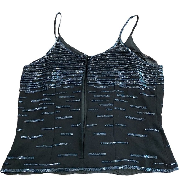 J Kara New York sz Large black sequin fitted spaghetti strap top - Picture 2 of 16